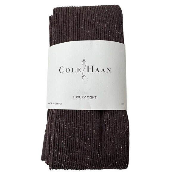 NWT Cole Haan Women's Luxury Tights Size M/L Coffee Bean w/Gold Metallic Sparkle - Picture 1 of 5